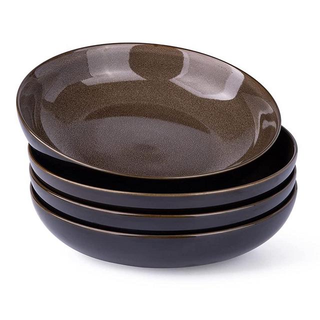 LERATIO Pasta Bowls,Ceramic 38oz Pasta Bowls,9.0"Reactive Glaze Pasta Bowl Set of 4,Microwave & Dishwasher,Oven Safe,Large Wide Serving Bowls for Salad, Dessert, Pizza, Fruit ,Scratch Resistant-Coffee