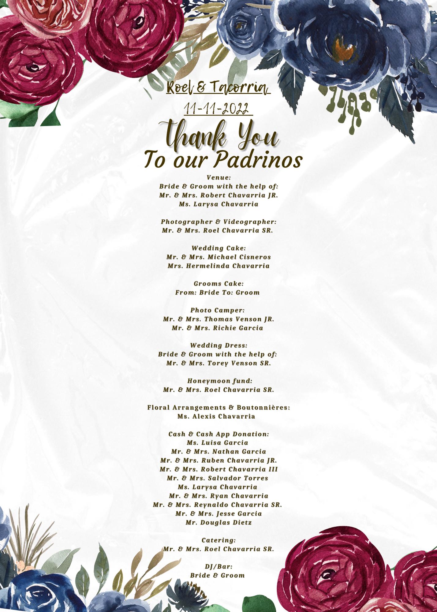 Huge thank you to our loved ones for assisting us towards our big day! We really appreciate it!
Love always,
Roel & Tacorria Chavarria