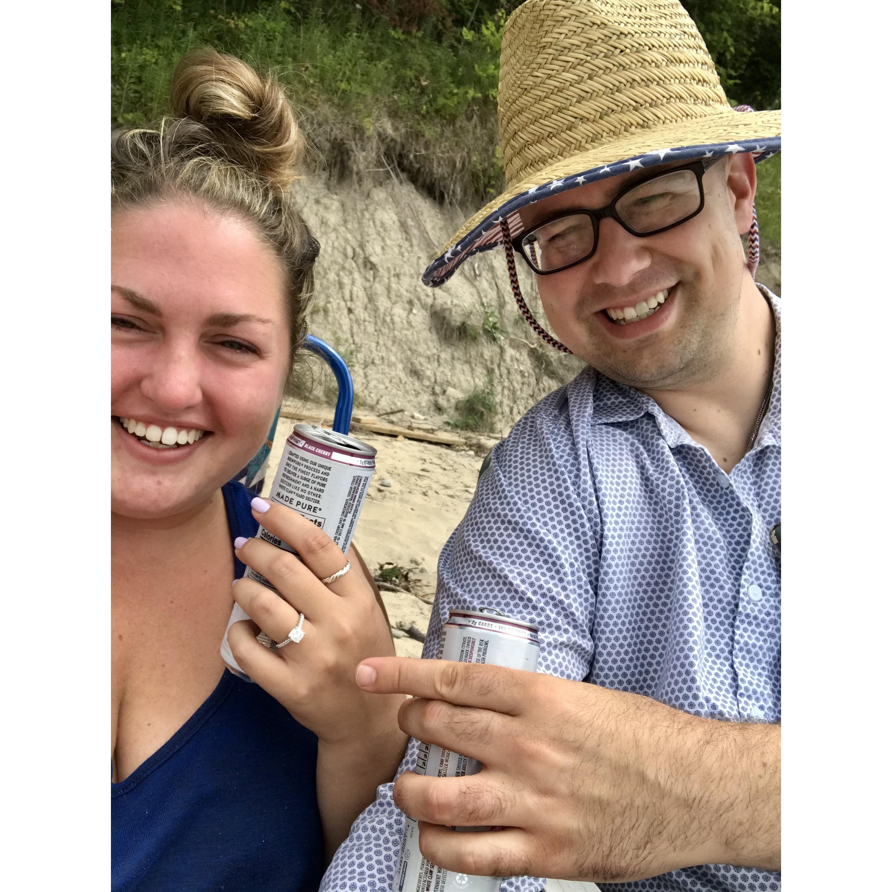 The classic "beach shirt" - post engagement on the beach in St. Joe Michigan!