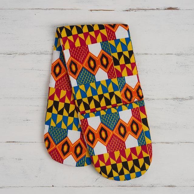Double oven gloves - Orange pink kente