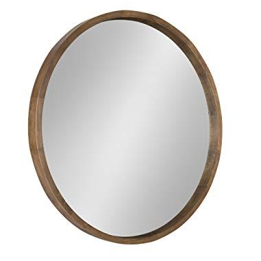 Kate and Laurel Hutton Round Wood Framed Accent Mirror, 30" Diameter, Rustic Brown