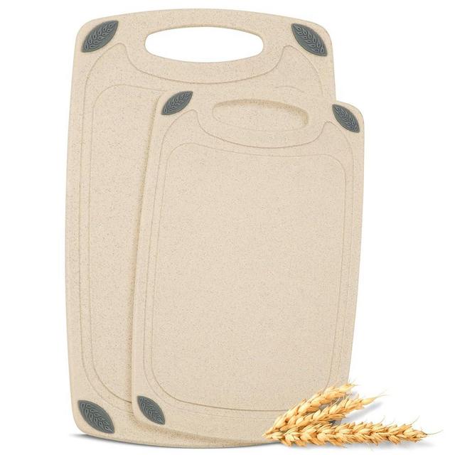 AXIOM CREATIONS 2-Piece Reversible Cutting Board Set Made from Natural Food Grade Wheat Straw Material - Eco-Conscious Alternative to Plastic - Gluten Free & BPA Free Chopping Boards for Kitchen