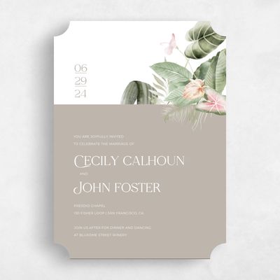 Grey Ticket Wedding Invitation - Katmai Portrait