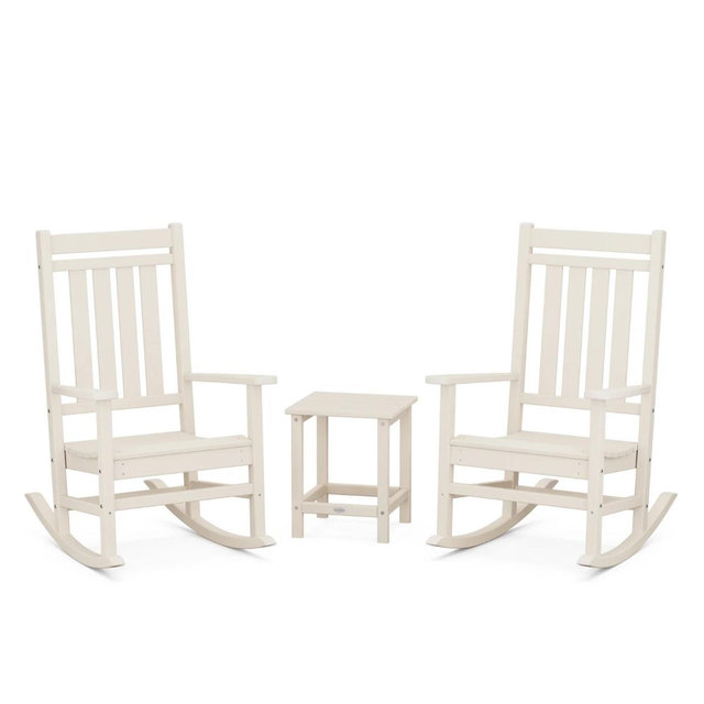 Estate 3-Piece Rocking Chair Set with Long Island 18in. Side Table In Color Sand