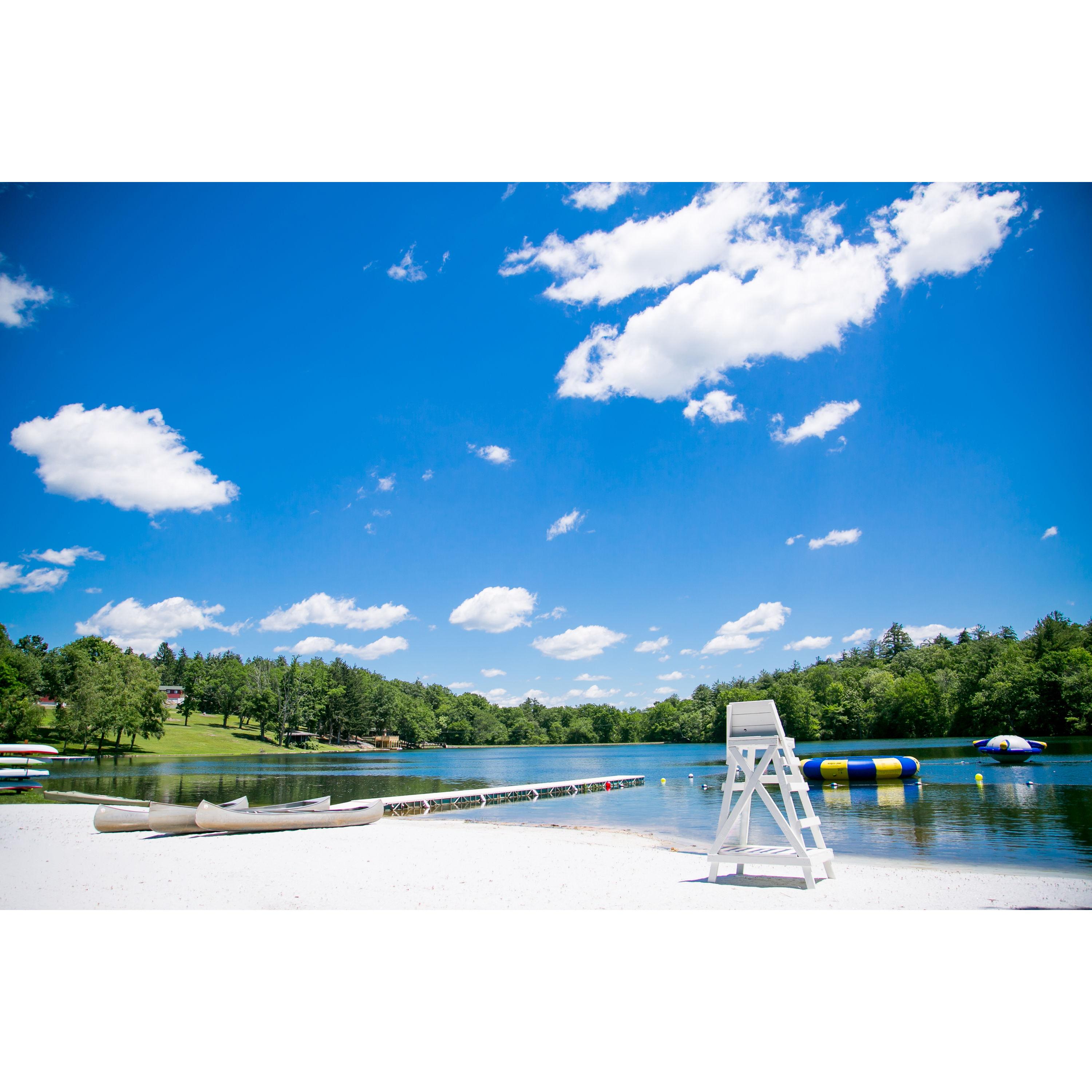 The lake beach at Pocono Springs. Who knew there were white sand beaches in Pennsylvania?!? Baywatch re-enactments are at 10AM Saturday morning.