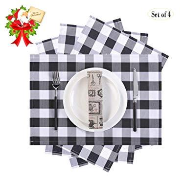 MASO DEREVE Buffalo Check Placemats, Table Mats Set of 4,Heat Resistant Kitchen Tablemats for Dining Table (Black and White)