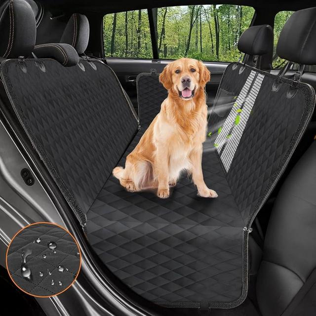 Dog Car Seat Cover, 600D Heavy Durable Dog Seat Cover for Back Seat, 100% Waterproof Scratch Proof Nonslip Dog Hammock for Car with Side Flap, Pet Back Seat Covers for Car with Seatbelt Black