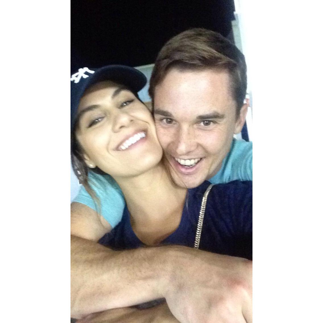 At a Yankee game during Andrea's first visit to New York.