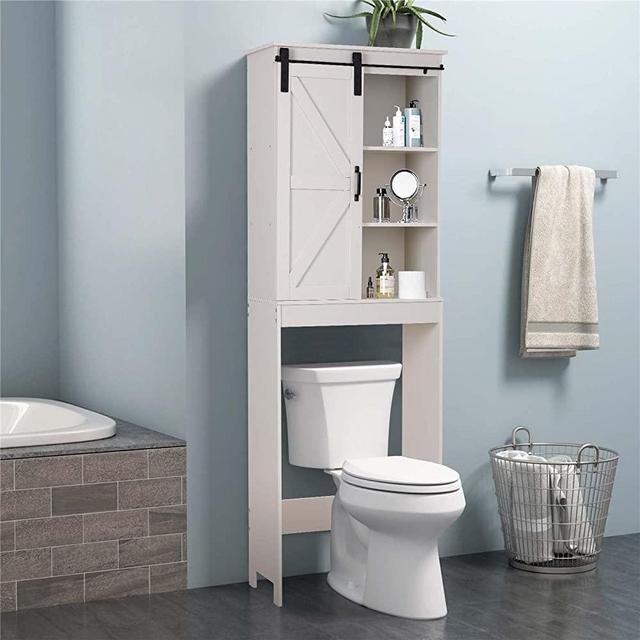 Sophia & William Bathroom Shelf Over The Toilet Storage Cabinet Farmhouse Sliding Barn Door Bathroom Organizer, Ivory