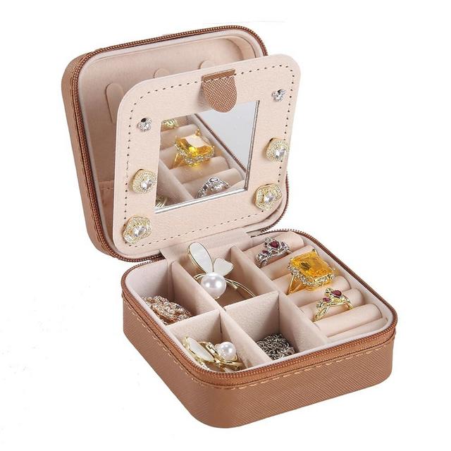 KElofoN Travel jewelry case Travel jewelry box Travel Jewelry Organizer Small Jewelry Organizer Box for Girls Women with Mirror (Coffee)