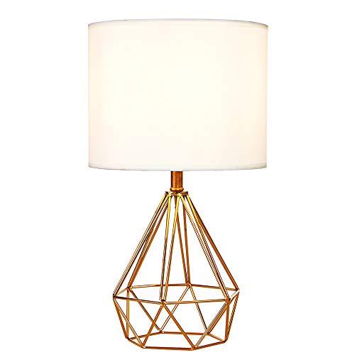 SOTTAE Golden Hollowed Out Modern Style Base Living Room Bedroom Beside Table Lamp, Desk Lamp with White Fabric Shade …