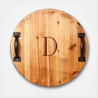 Personalized Rustic Wood Tray with Metal Handles