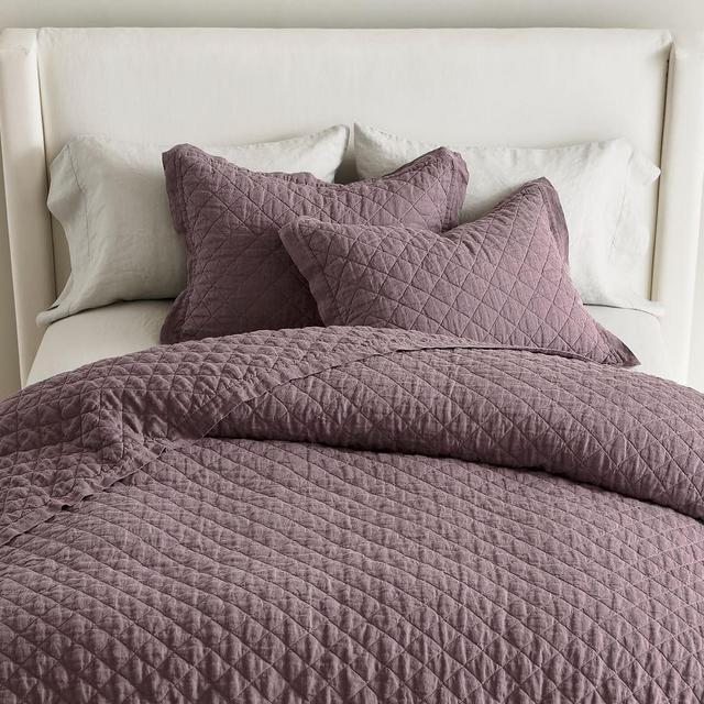 Fig Belgian Flax Linen Diamond Quilt, Full/Queen