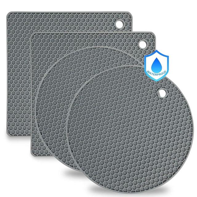 Anaeat 4 Pack Silicone Trivet Mats BPA Free - Heat Resistant Thicken Pot Holders, Multipurpose Hot Pads Non-Slip for Kitchen Potholder, Hot Dishes, Jar Opener, Spoon Rest, Drying Mat (Gray)