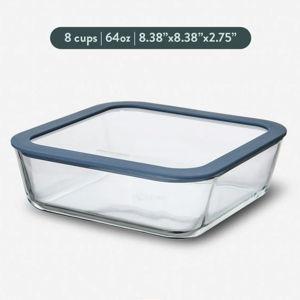 8 Cup Large Square Glass Food Storage Containers