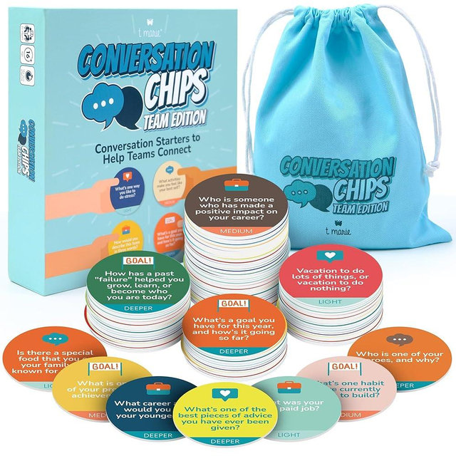 T MARIE Conversation Chips Team Building Game - Fun Ice Breaker for Work - Conversation Starters and Team Building Activity - 200 Prompts to Foster Team Bonding and to Get to Know Your Coworkers
