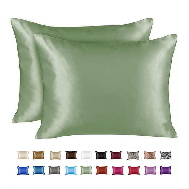 ShopBedding Luxury Satin Pillowcase for Hair – Standard Satin Pillowcase with Zipper, Sage (Pillowcase Set of 2) – Blissford