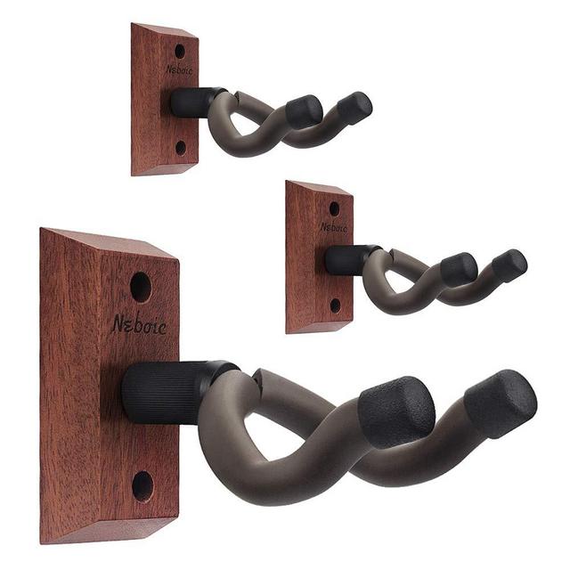 3 Pack Guitar Wall Mount, Neboic Wood Guitar Wall Hanger, Guitar Hook, Guitar Accessories for Acoustic Electric Bass Guitar Ukulele Banjo Mandolin