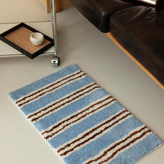 WENSHUO Wide Striped Tufted Rug (Vintage Blue),Microfiber Absorbent Non-Slip Tufted Rug,TPR Non-Slip Bottom（29.53" L × 17.72" W）