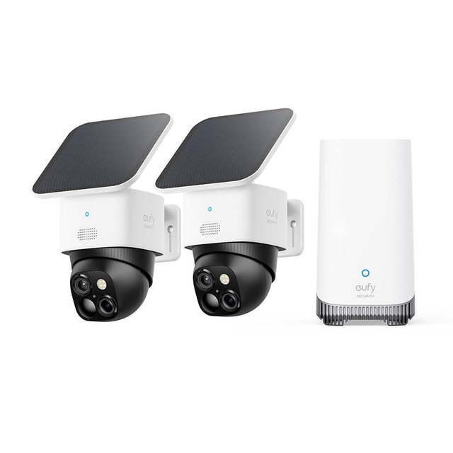 eufy Security SoloCam S340 2-Cam Kit (HomeBase S380), Solar Security Camera, Wireless Outdoor Camera, 360° Pan and Tilt Surveillance, No Blind Spots, 2.4 GHz Wi-Fi, No Monthly Fee