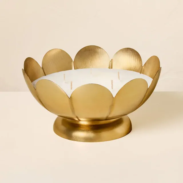 5 Wick Large Scalloped Brass Footed Jar Candle Balsam and Berry 22oz - Hearth & Hand™ with Magnolia