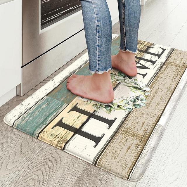 KIMODE Anti Fatigue Kitchen Mats for Floor,17.3" x 30" Farmhouse Rustic Kitchen Rugs Cushioned,Non-Skid Waterproof Comfort Thick Kitchen Floor Standing Mat for Corner Sink,Laundry Floor,Home