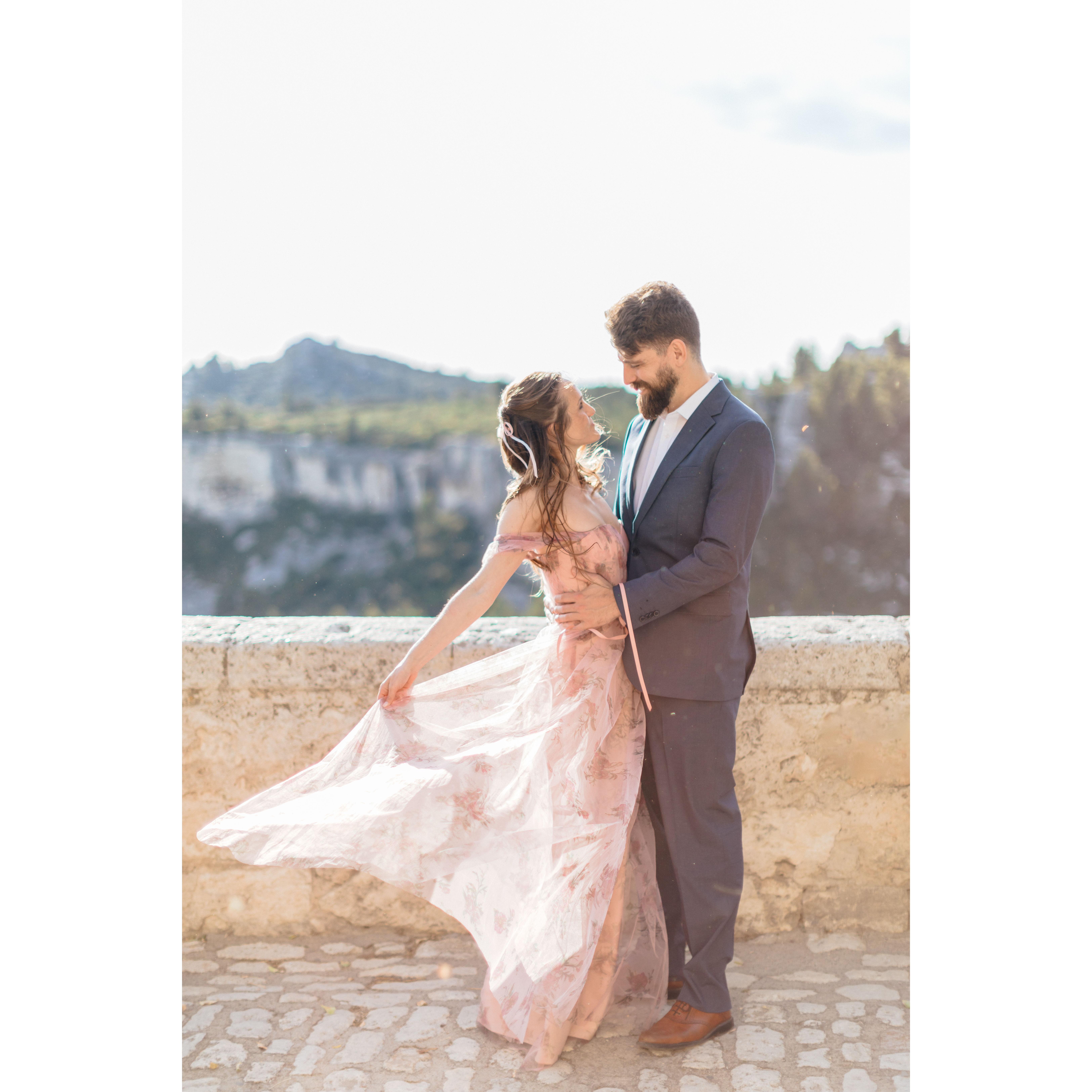 On May 8th, 2023 (2 days before the wedding) our wedding photographer graciously met us in Les Baux-de-Provence, France for a spectacular photo opportunity.