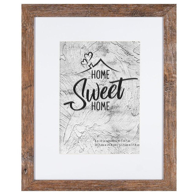 Califortree 8x10 Picture Frames - 5x7 Mat Included, Plexiglass, Wall/Tabletop Use, Rustic Brown