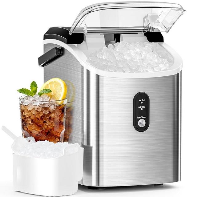 Antarctic Star Nugget Ice Maker Countertop with Soft Chewable Ice, Portable Sonic Ice Maker with Basket and Scoop, Removable Top Cover, Auto-Cleaning for Home/Party/RV/Camping (Stainless Steel Silver)