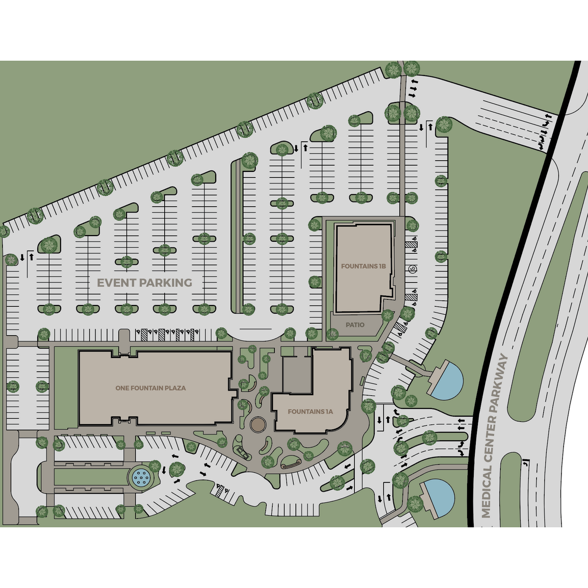 Venue Parking Map for The View at Fountains. Take the elevator up to the 4th floor using code 5977.