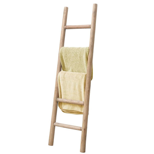Wooden Blanket Ladder - 57in Natural Wood Color- Leaning Wall Decor for Bedroom, Bathroom, Living Room - Rustic Quilt Holder (Natural Wood Color (Knock Down), 57in | Knock Down)