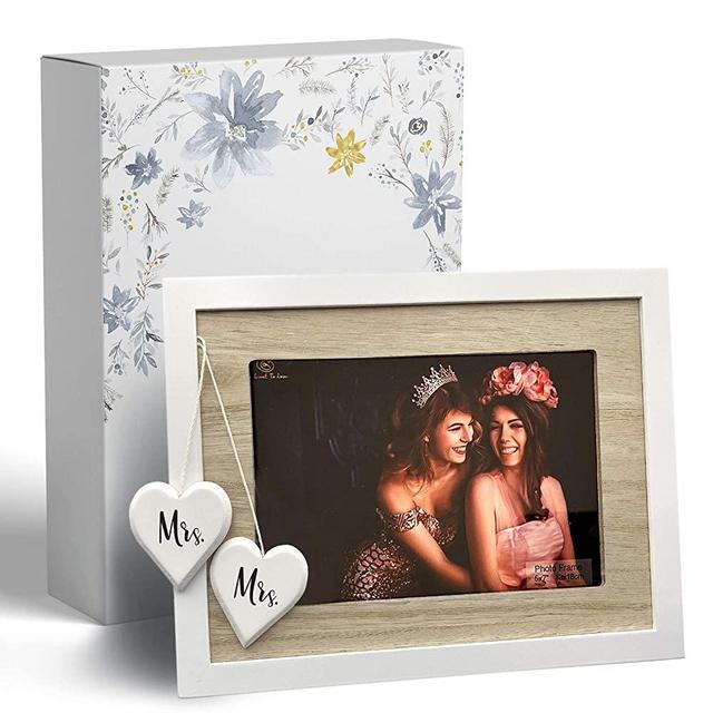 No Limit to Love Mrs & Mrs 5x7 Picture Frame - White Picture Frames with Hearts, Lesbian Couple Gifts - Mrs and Mrs Lesbian Wedding Gift