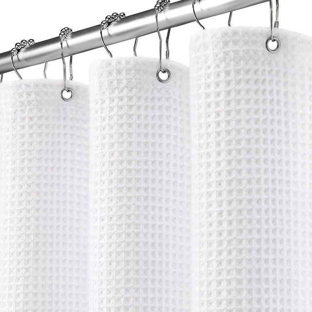 XOGUIBO Waffle Weave Shower Curtain - White Cotton Fabric Texture Heavyweight Shower Curtain for Bathroom,Washable,72Wx72L