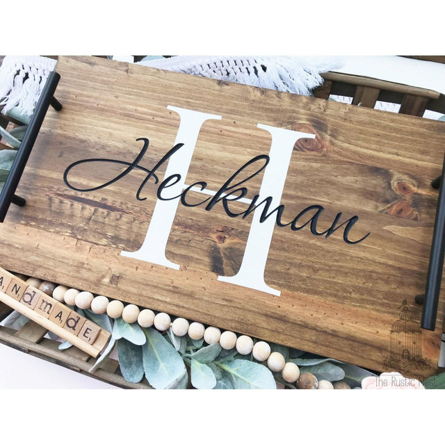 Personalized Wood Serving Tray: Engraved Breakfast in Bed Tray