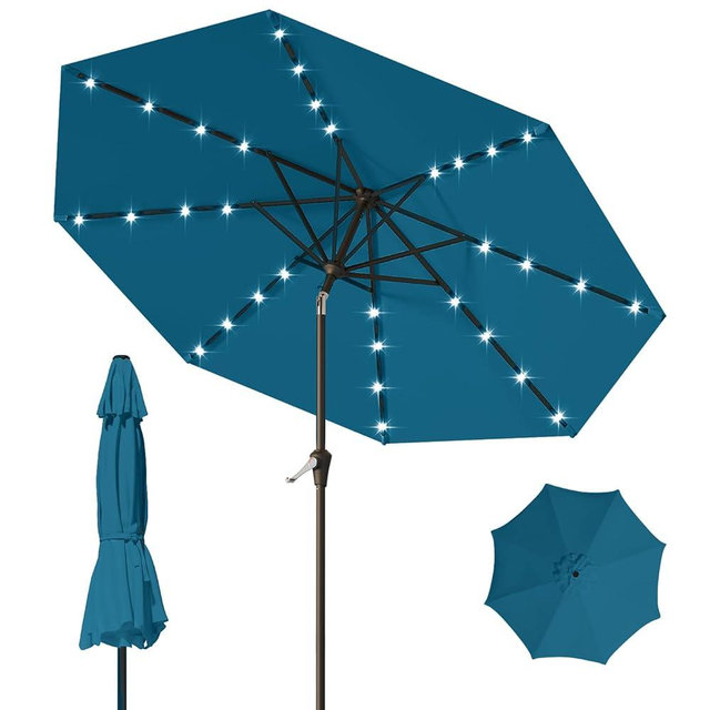 Tobeos 9FT Patio Umbrella with Solar Lights,Outdoor Market Umbrella with Tilt and Crank, LED Lighted Table Umbrella for Garden,Deck,Backyard,Pool,Beach