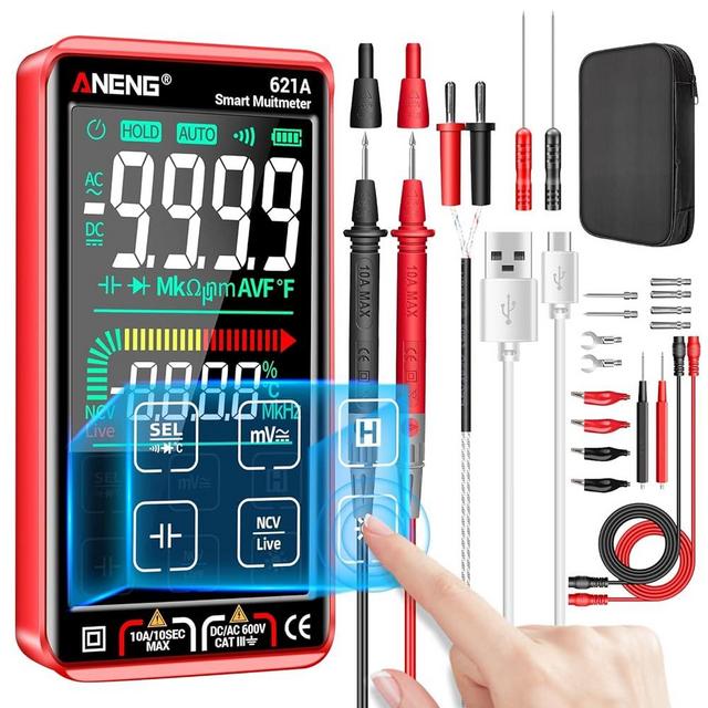 ANENG Digital Multimeter Tester Smart Touch TRMS Auto-Ranging 9999Counts Rechargeable anti-burning Ohm Amp VoltMeter With NCV,DC/AC Current,Voltage,Resistance Diodes,Continuity,Capacitance,Temperature