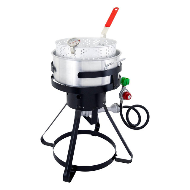 10.5qt Aluminum Fish & Wing Fryer Kit FFPA105C Black: CSA Certified, Propane Outdoor Cooker