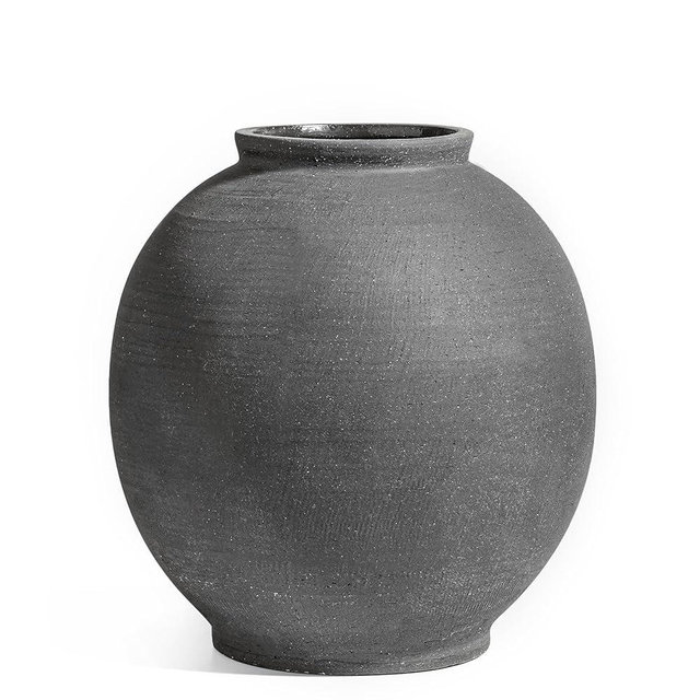 Black Ceramic Vase - Large 12.5 Inch Round Floor Vase for Centerpieces, Farmhouse Rustic Minimalist Home Decor (Sandstone Black)