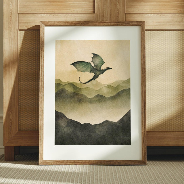 a quiet flight - watercolor art print / dragon art