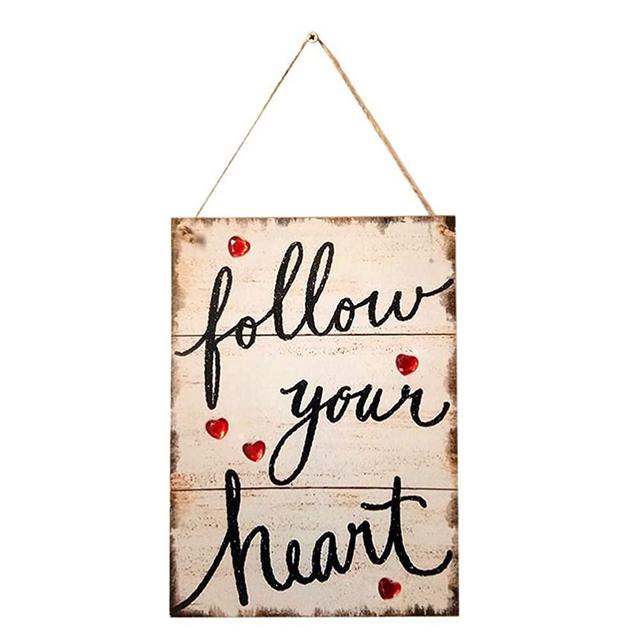 Follow Your Heart Hanging Wooden Heart Hanging Sign Plaque for Valentine's Day Wedding Bedroom livingroom Dining Room