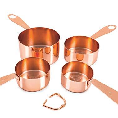 Copper Measuring Cups, Set of 4: Extra Sturdy Copper-Plated Top-Quality Stainless Steel. Satin and Mirror Polish. Engraved in US and Metric SYSTEM.
