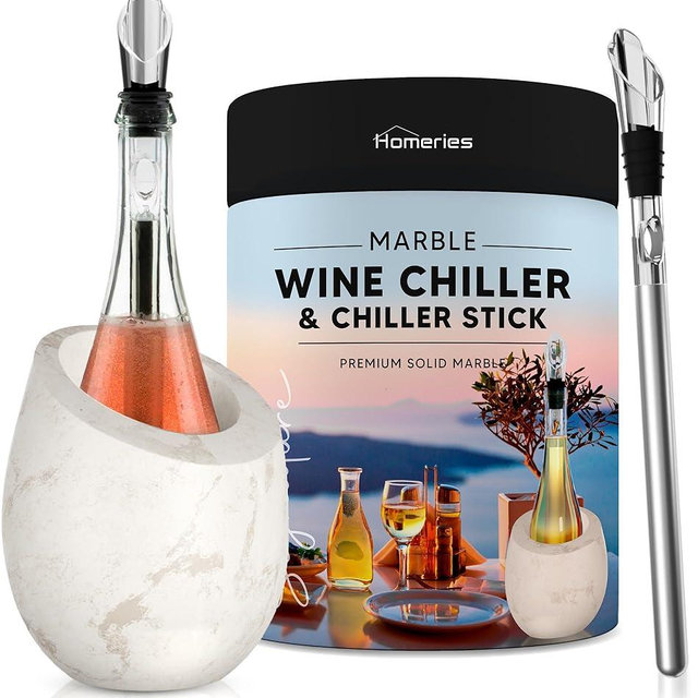 Homeries Marble Wine Chiller Bucket - Wine & Champagne Cooler for Parties, Dinner – Keep Wine & Beverages Cold, Wine Chillers for Bottles – Holds Any 750ml Bottle (Matte White)