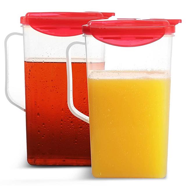 Pitcher 1.5 Quart (Set of 2) Plastic Pitcher with Lid | Jug for Fridge | Juice Container with Lid | Iced Tea Pitcher | Airtight Pitcher with Spout Perfect for Lemonade, Water, and Tea. BPA Free, Red