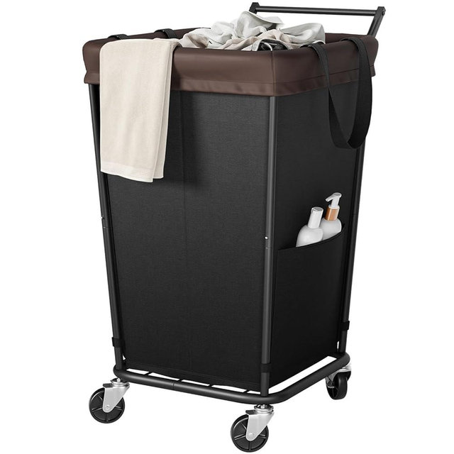 160L Laundry Hamper with Wheels and Handle, 2-Section Rolling Hamper for Laundry, Large Laundry Basket with Wheels, Rolling Laundry Basket Clothes Hamper for Home, Bathroom and Dorm(Black)