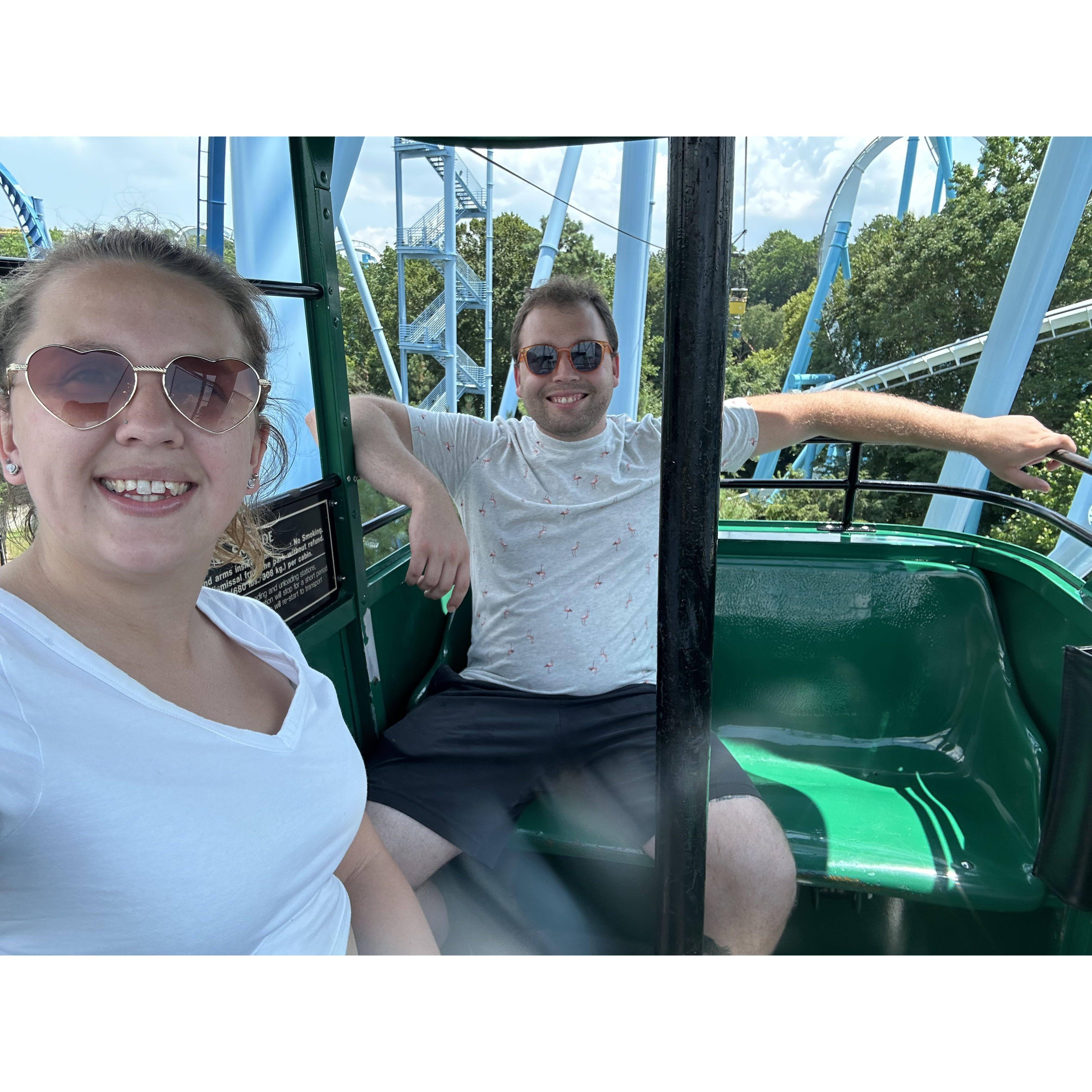 Ariana and Sean in Williamsburg, VA at Bush Gardens.