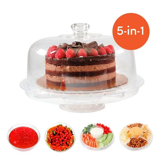 Universal Acrylic Serveware Stand and Tray (Reversible Cake Stand, Punch Bowl, Serving Platter Tray and Dip Bowl)