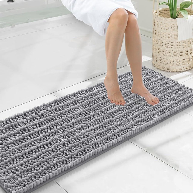 Smiry Bathroom Rugs Mat 47x17, Extra Soft Absorbent Chenille Bath Rugs, Non Slip Rubber Backing Machine Washable Quick Dry Bath Mats for Bathroom Floor, Tub, Shower, Home Decor Accessories, Grey