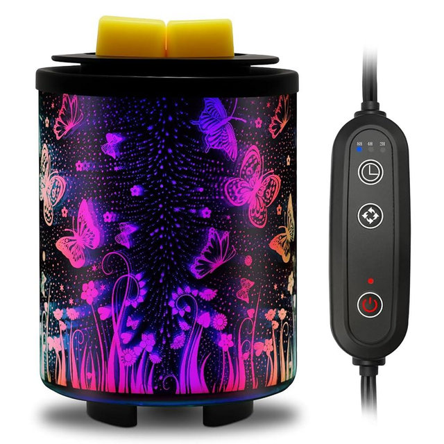 Maromamix Electric Wax Melt Warmer with Timer (2/4/8H), 7-Color Changing LED Night Light, Removable Silicone Dish, PTC Safe Heating - 3D Glass Design for Home, Office Décor, Gifts for Mom