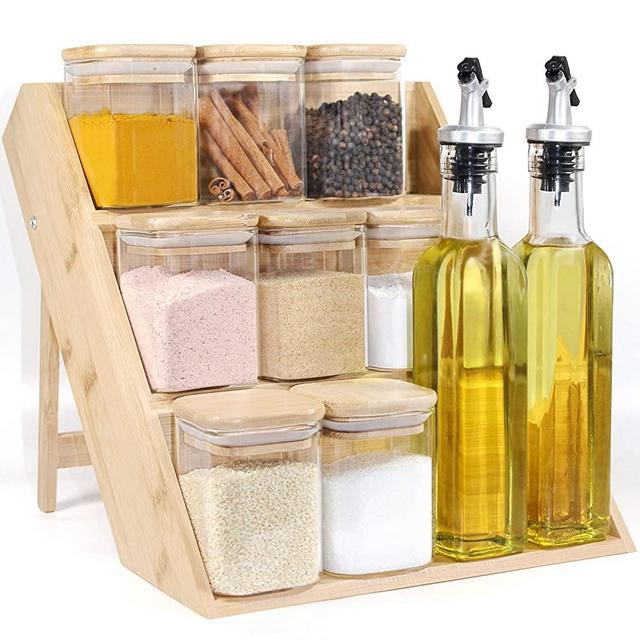 12Pcs Glass Spice Jars with Bamboo Lid, 8Oz Airtight Square Spice