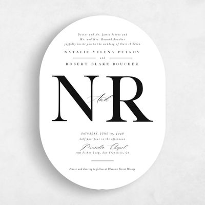 White Oval Wedding Invitation - Holt Classic